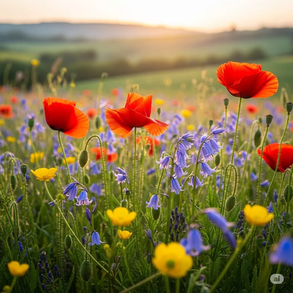 Um campo florido com diversas angiospermas