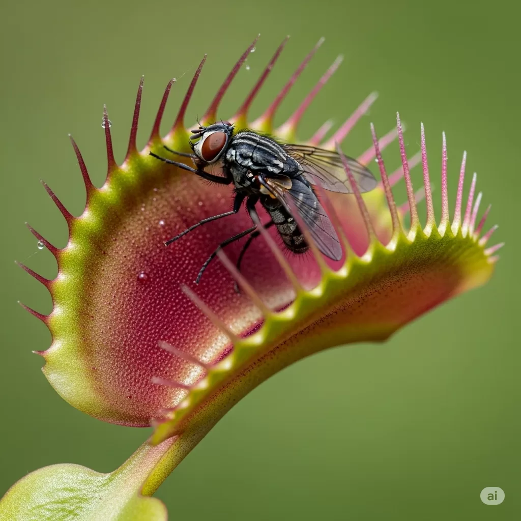 Planta carnívora (ex: Dionaea muscipula) capturando um inseto