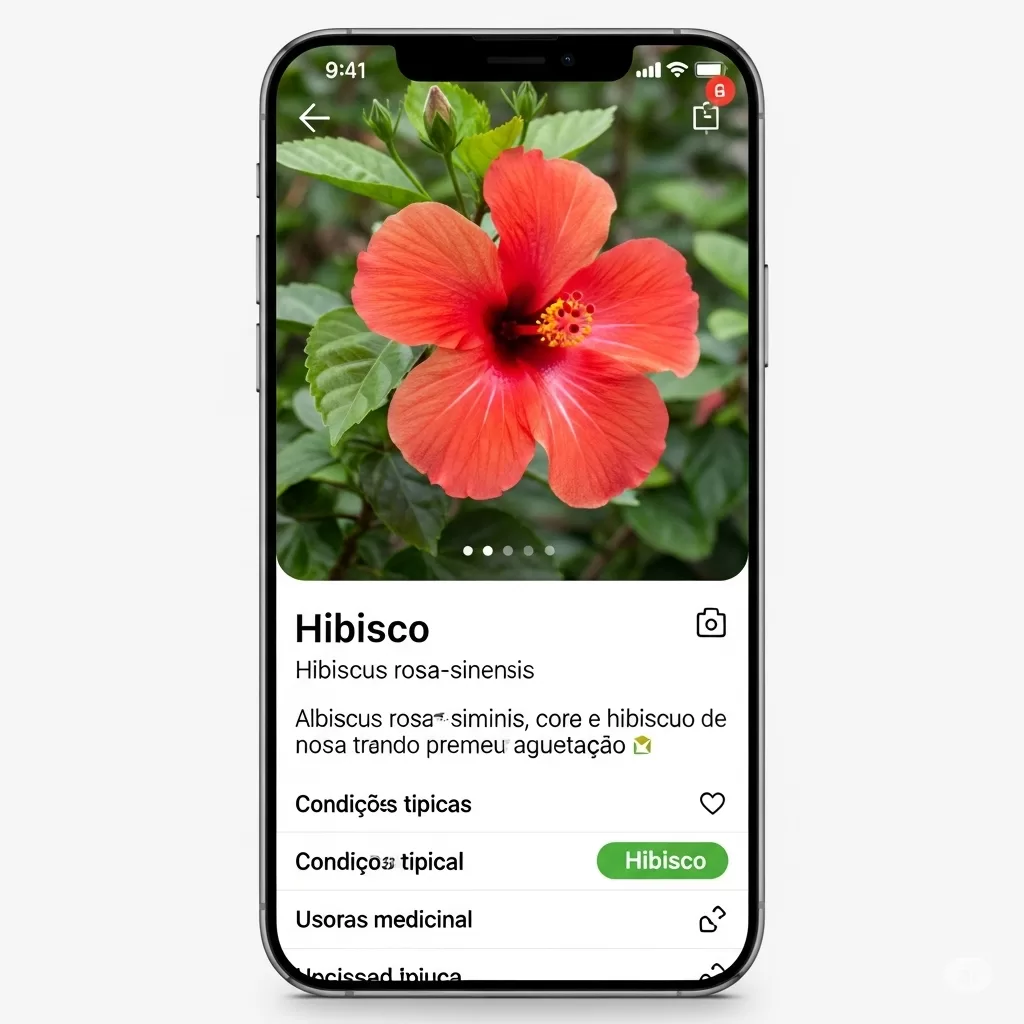 captura de tela de um aplicativo de identificação de plantas mostrando a interface e os resultados.