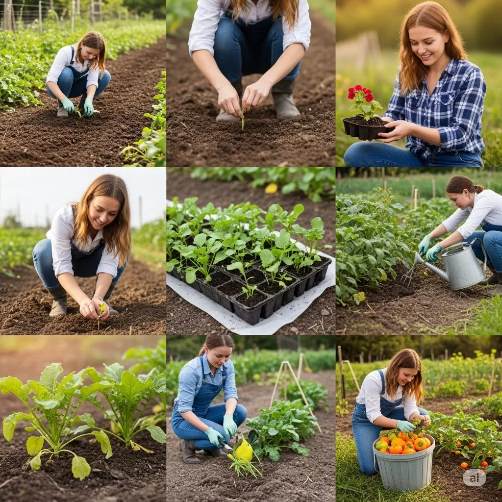Os momentos do processo de jardinagem – desde a preparação do solo até a colheita dos frutos de um trabalho árduo e dedicado – simbolizam a jornada transformadora rumo a um jardimante.