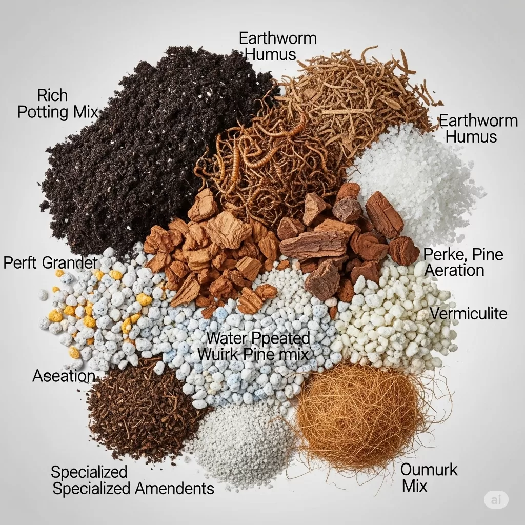 Terra vegetal, humus de minhoca, casca de pinus, pererlita, vermiculita, fibra de cocô...