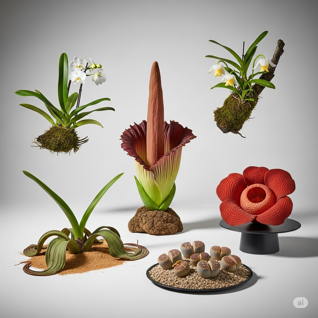 Flor-cadáver, Orquídea-fantasma, Welwitschia, Welwitschia, Pedra Viva, Rafflesia