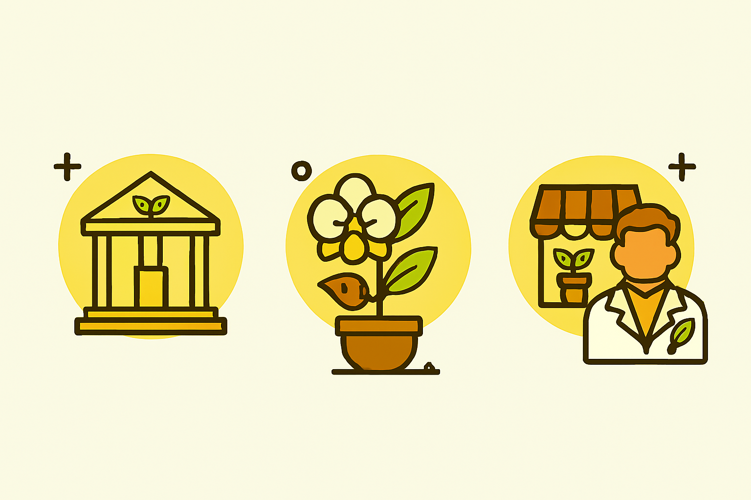 Essa abordagem visual transmite os conceitos de forma clara e elegante, sem depender de texto. Ideal para usar como parte de uma identidade visual ou infográfico sobre redes de apoio ao cultivo de espécies raras.