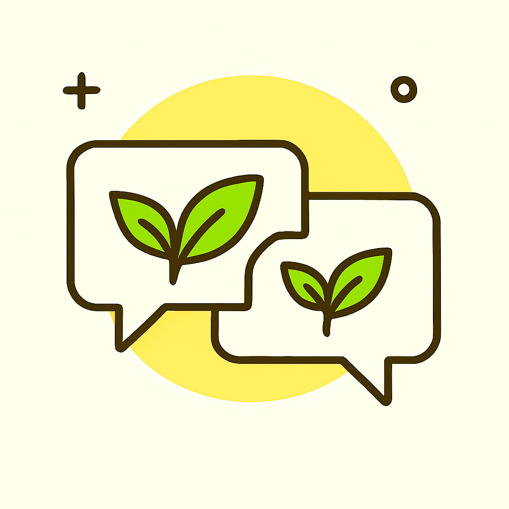 Ela representa de forma simbólica, moderna e minimalista o conceito de troca de experiências entre cultivadores de espécies únicas