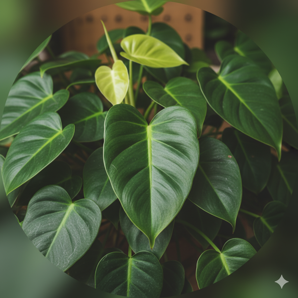 Close-up de folhagem verde escura de Filodendro