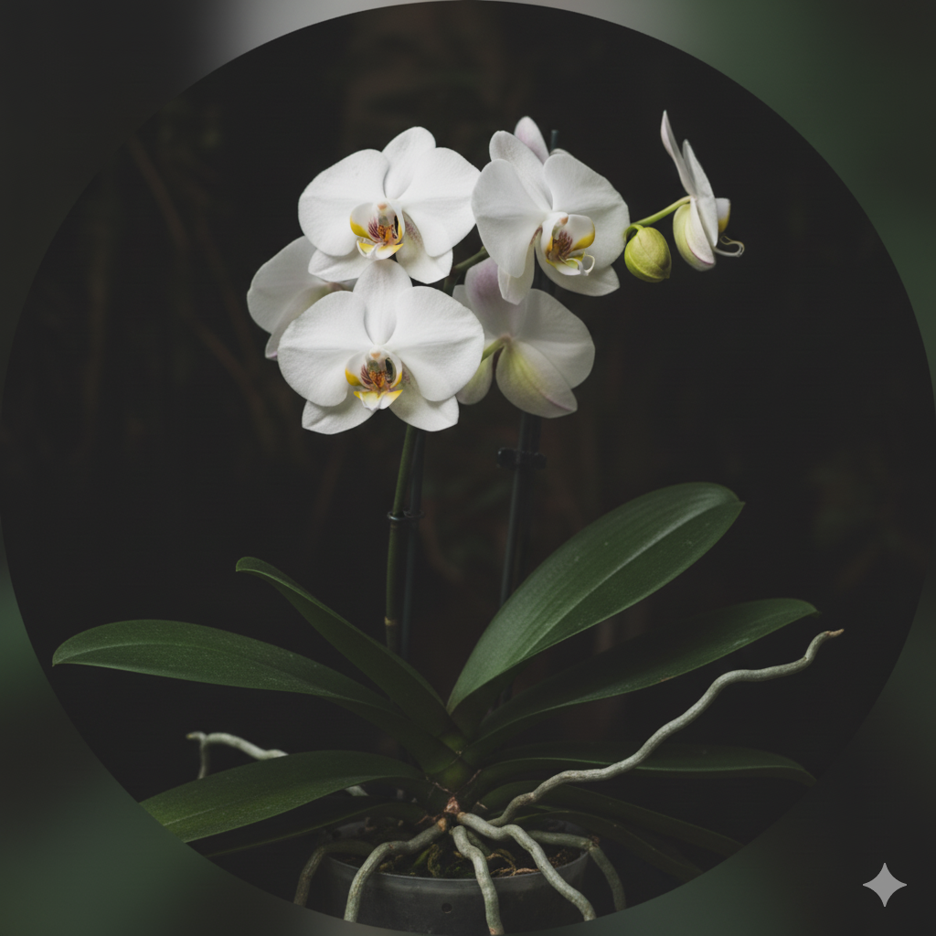 Detalhe da floração de uma Orquídea Phalaenopsis.