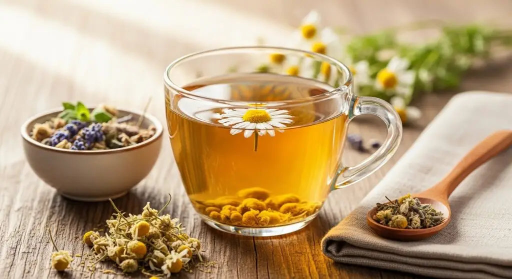 Chá de ervas calmantes para antes de dormir
